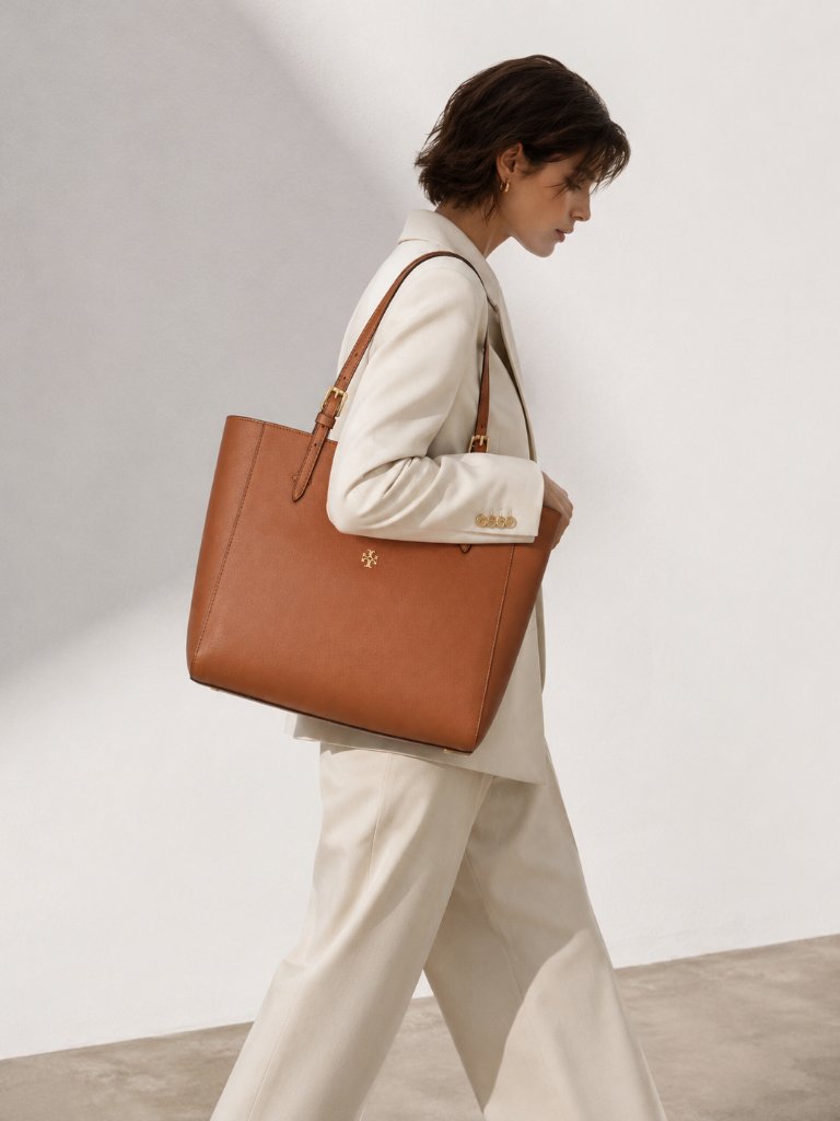 Tory Burch York Large Tote Bag Brown Saffiano Leather Zip Top Shopper Work Lapto